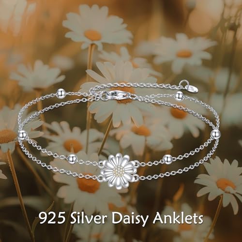 Daisy Anklet for Women S925 Sterling Silver Daisy Bead Ankle Jewelry Gift - Image 7